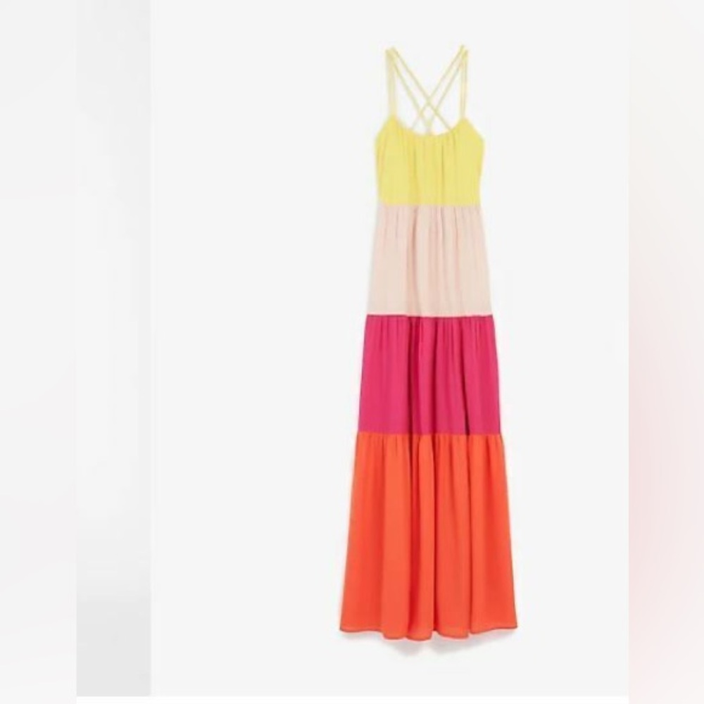 Express Colorblock Pink Orange Tiered Maxi Dress - Picture 2 of 3